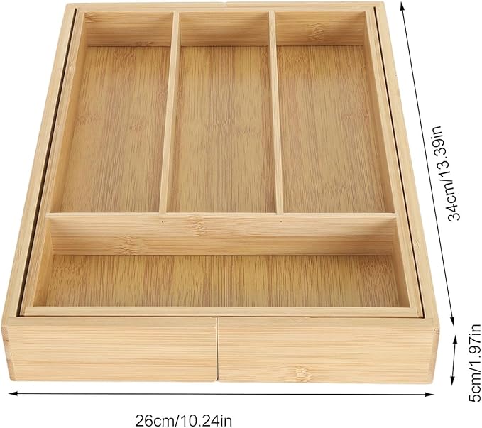 Kitchen Silverware Organizer Expandable for Cutlery and Utensils, Adjustable Wood Utensil Storage Cutlery Tray for Drawers, Kitchen Drawer Organizer Utensil Holder Makeup Organizer with(6 Slots)