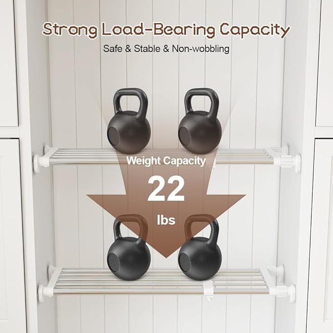 Hershii Closet Tension Shelf & Rod Expandable Metal Storage Rack Adjustable Organizer DIY Divider Separator for Cabinet Wardrobe Cupboard Kitchen Bathroom，15.74-23.62inches | Organizer, DIY, Divider, Separator, for Cabinet, for Wardrobe