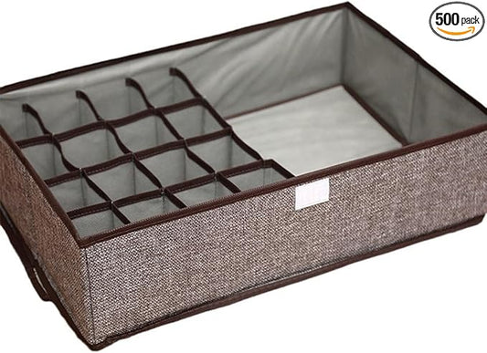 FACELESS Cotton and Linen Fabric Storage Box, Foldable with Lid, Dust-Proof, Drawer Style Partition, Underwear and Socks Storage (Grey-17 grids, 12.6X9.84X4.72 IN)