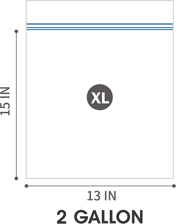 24/7 Bags- 2 Gallon Zip Storage Bags, Case Pack, 300 Count, Double Zipper Seal, Easy Grip Open Tabs, Write-On Space, BPA-Free & Heavy Duty, 12 Boxes of 25