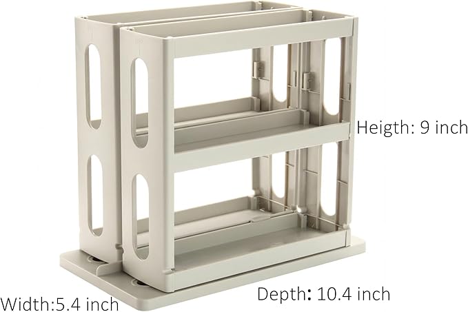 Spice Rack Organizer 2 tier Seasoning Holder, Pull and Rotated Storage Cabinet for Kitchen Bathroom Countertop 9”H x 5.8”W x 10.4”D (Dust Gray)