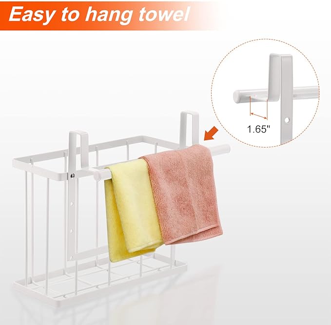 uxcell 2 Pack Cabinet Door Organizer, Cutting Board Organizer with Towel Bar, Metal Wire Baskets with Hooks, Over Cabinet Door Organizer for Kitchen, Pantry Bathroom Storage, White