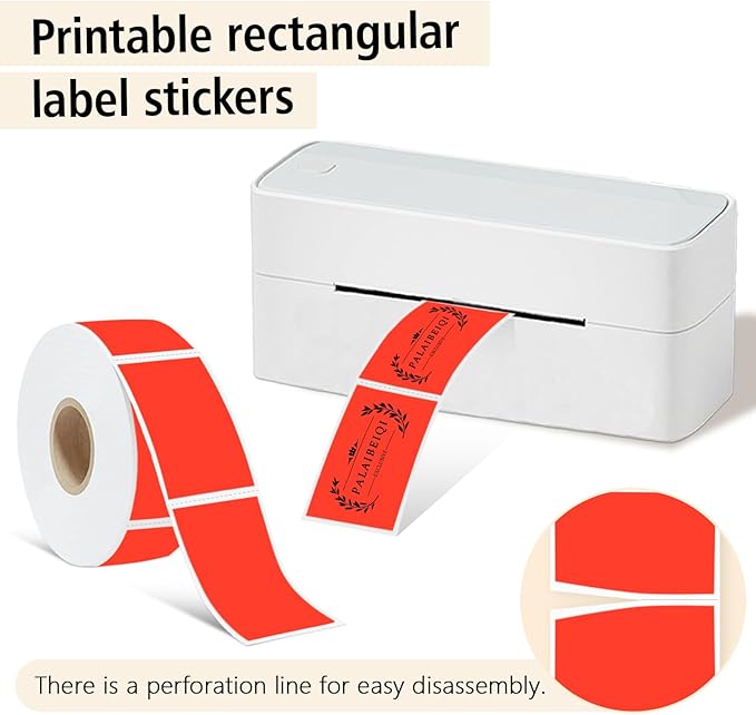 PALAIBEIQI 1x2 Inch Thermal Labels,500PCS Rectangle Stickers,Waterproof Removable Blank Stickers for Address,Jars,Freezer Containers & Pantry Organization,Fluorescent Red