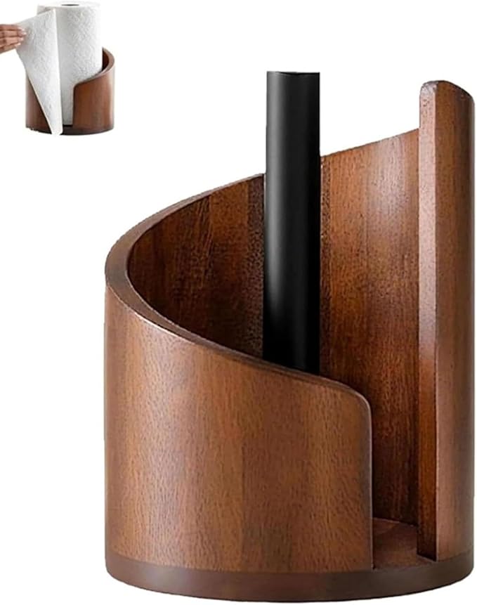 Countertop Paper Towel Holder Kitchen Roll Dispenser Wood Anti Slip Standing Paper Roll Holder for Farmhouse Bathroom Hotel