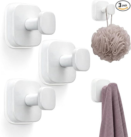 Zrpot 3 PCS Bathroom Hooks for Towels, Suction Cup Hooks for Shower, Door Hooks for Hanging Robe Loofah Removable Wall Hooks for Kitchen Glass Window White
