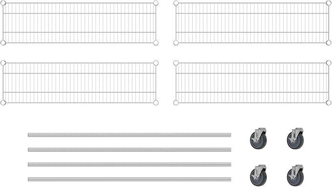 Commercial NSF Listed Chrome Mobile Wire Shelving Kit 12" x 42" x 60", with 4 Shelves Perfect for Warehouse, Walk-in Refrigerator, Freezer, Grocery Store, Restaurant, Dishroom