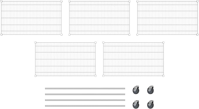 Commercial NSF Listed Chrome Mobile Wire Shelving Kit 24" x 42" x 60", with 5 Shelves Perfect for Warehouse, Walk-in Refrigerator, Freezer, Grocery Store, Restaurant, Dishroom