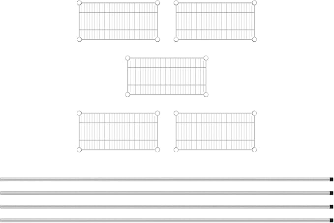 Commercial NSF Listed Chrome Stationary Wire Shelving Kit 12" x 24" x 96", with 5 Shelves Perfect for Warehouse, Walk-in Refrigerator, Freezer, Grocery Store, Restaurant, Dishroom