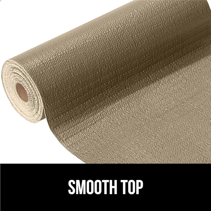 GORILLA GRIP DripGuard Shelf Liner, Non Adhesive Drawer and Kitchen Cabinet Protector, 20x240 Inch, Slip Resistant BPA Free Smooth Surface Plastic Liners for Cabinets, Bathrooms, Closets, Beige