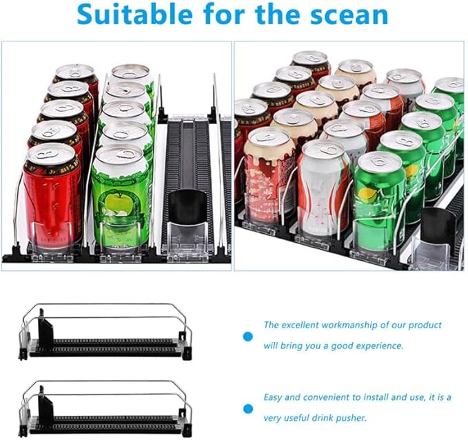 iplusmile Automatic Drink Pusher Sliding System for Refrigerator Beverage Organizer Plastic Shelf Clips for Easy Installation 12.40X3.54X6.69 Inches