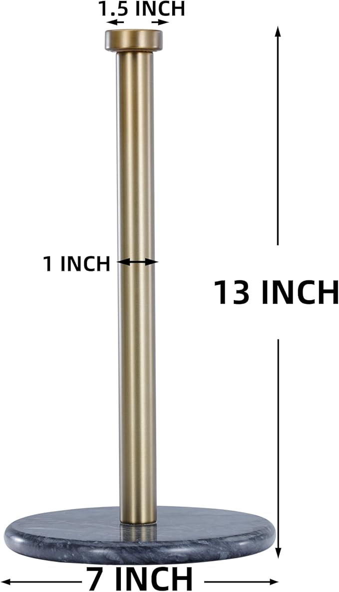 Paper Towel Holder with Marble Base - 13" x 7" Upright Paper Roll Dispenser with Heavy Non-Slip Base for Easy One-Handed Tear - for Countertops, Cabinets, and Bathrooms