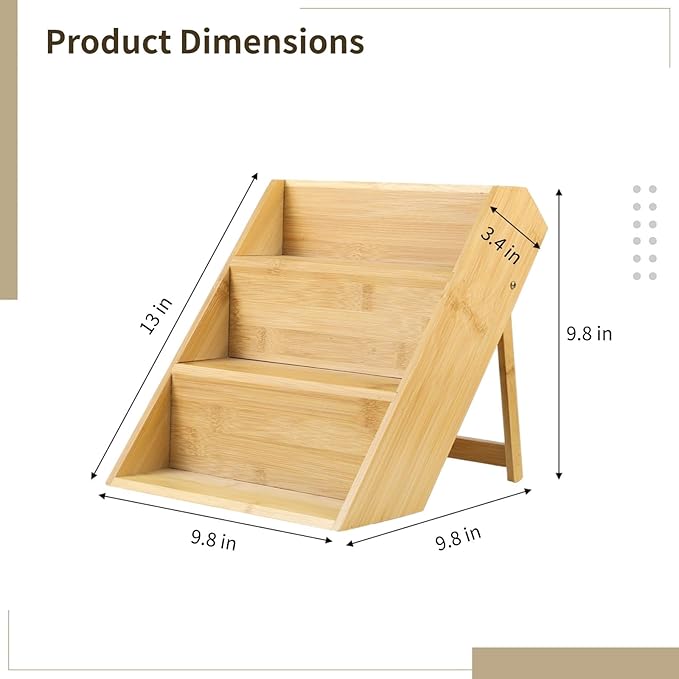 Homaisson 3 Tier Bamboo Spice Rack Organizer, Kitchen Countertop Spice Jar Organizer Tiered Spice Shelf Rack for Seasoning Can, 9.8 x 9.8 x 9.8 In
