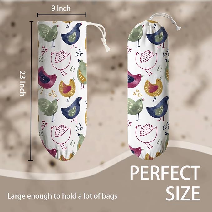Chicken Plastic Bag Holder, Grocery Bags Storage Organizer, Reusable Shopping Bags Holder Dispenser, Cute Farmhouse Kitchen Decor Gifts for Women Chicken Lover, Kitchen Pattern Garbage Bag 40