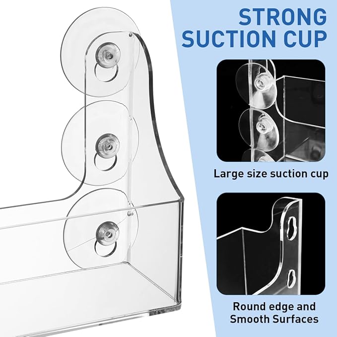 Amosfun 5-Bottle Suction Cup Beverage Rack for Refrigerator Transparent Acrylic Drink Organizer Storage Shelf 13.14X5.70X2.95 Inches Easy Install for Kitchen and Bathroom