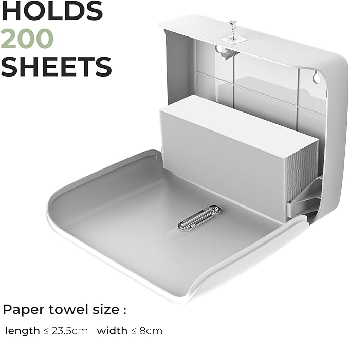 Commercial Paper Towel Dispenser Wall Mount Paper Hand Towel Dispenser Large Capacity 200 Multifold/Trifold/C Fold Paper Towel Dispenser Bathroom Adhesive Tissue Dispenser (White)