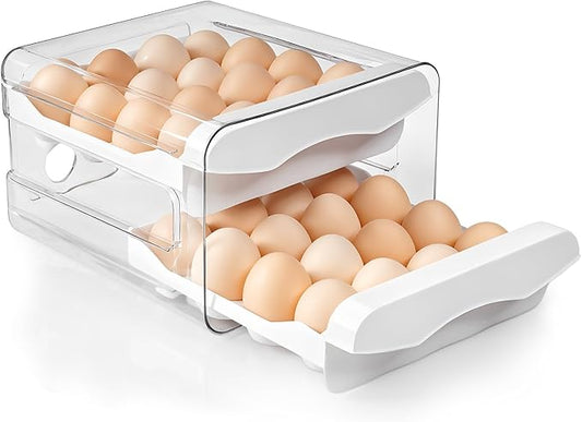 Egg Holder for Fridge,32 Grid/2 Layer Egg Holder,Egg Container for Refrigerator,With Drawer,Multi-function Egg Organizer for Refrigerator, Suitable for Kitchen, Refrigerator, Countertop.