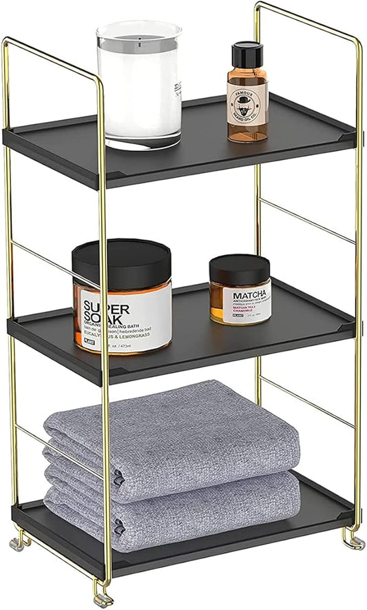 Freestanding Organizer Shelf, 3-Tier Bathroom Countertop Organizer, Makeup Organizer -Corner Storage Shelf, Kitchen Spice Rack,Standing Shelf for Bathroom, Bedroom, Kitchen (Black)