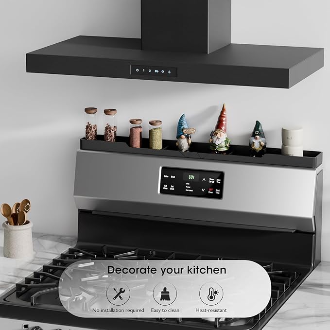 Bumusty Silicone Magnetic For Back Of Stove, Over The, Magnetic, Kitchen Spice Rack Organizer, Oven Shelf For Top Of Stove - Black