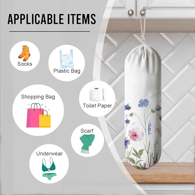 Aesthetic Bag Holder, Reusable Shopping Dispenser, Decorative Fabric Grocery Bag for Kitchen Pantry, Kitchen Housewarming Gifts for Women Family Friends Grandma Mom, bags-14