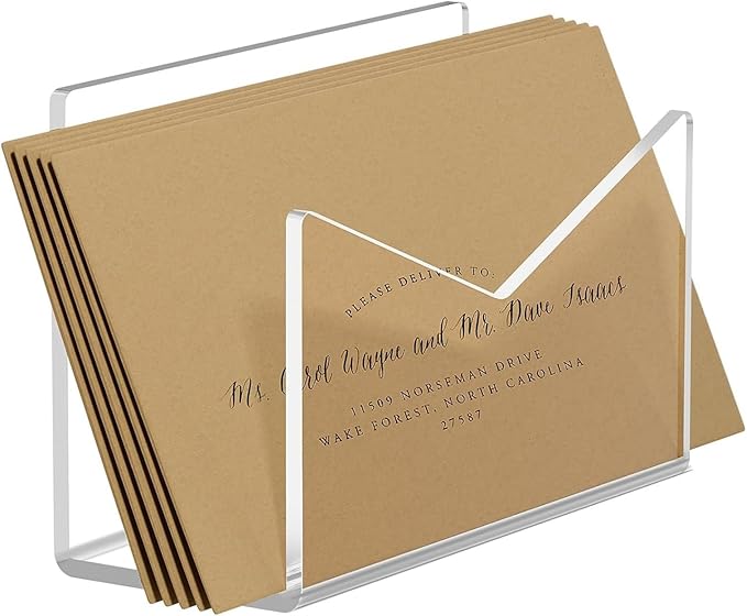 Sorandy 2 Pack Acrylic Mail Organizer, Mail Holder Stand, Vertical File Folder, Letter Sorter Desk Envelope Rack, for Home Office School Envelope Bill Filling Paper Document (Transparent)