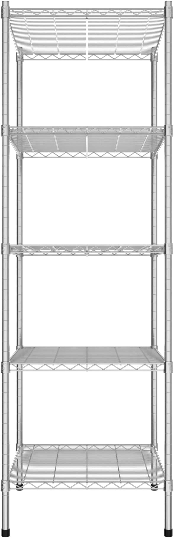 Commercial NSF Listed Chrome Stationary Wire Shelving Kit 24" x 30" x 74", with 5 Shelves Perfect for Warehouse, Walk-in Refrigerator, Freezer, Grocery Store, Restaurant, Dishroom