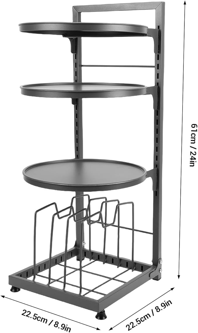 Pssopp Adjustable 4 Tier Pot Organizer, Carbon Steel Under Cabinet Pot Cookware Storage Rack for Pans Lids Kitchen Utensil