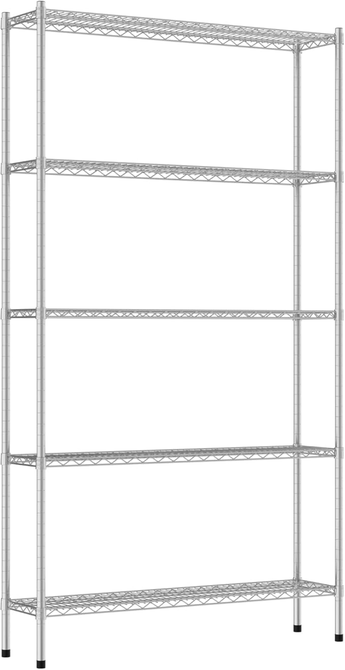 Commercial NSF Listed Chrome Stationary Wire Shelving Kit 12" x 48" x 86", with 5 Shelves Perfect for Warehouse, Walk-in Refrigerator, Freezer, Grocery Store, Restaurant, Dishroom