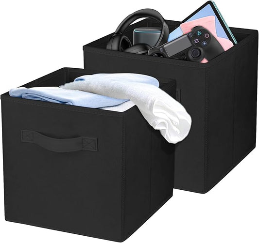 2 Pcs Storage Cubes, 10.5 Inch Collapsible Storage Bins, Fabric Foldable Bins for Organization, Durable Storage Bins for Closet, Shelves, Offices (Black)