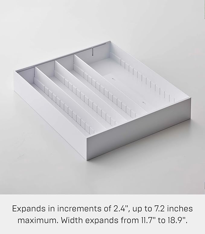 YAMAZAKI Home Tower Expandable Cutlery Kitchen Angled Utensils Storage Silverware Organizer Compact Drawer Insert Tray - Abs Plastic