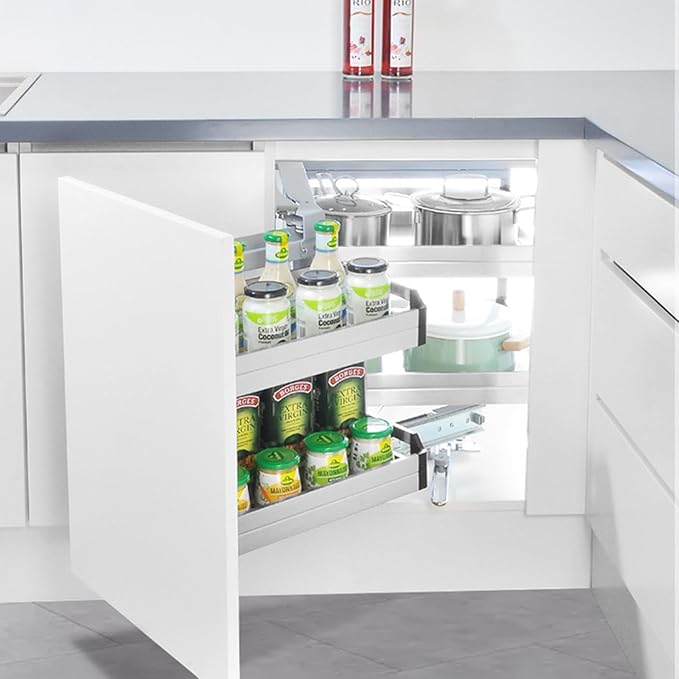 Gdrasuya10 2 Tier Corner Blind Cabinet Pull Out Organizer, 4 Shelves Corner Pull Out Cabinet Stainless Steel Slide Out Kitchen Cornér Cabinet Organizer Shelf for 15" Opening Door (Left)