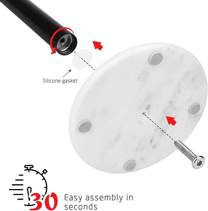 Paper Towel Holder Countertop with 7" Weighted White Marble Base - Modern Free Standing Paper Roll Holder, Matte Black Stainless Steel Stand Paper Towel Holder for Kitchen and Bathroom