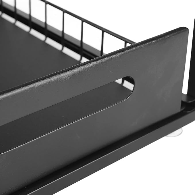 Under Sink Organizer L Shape 2 Tier Slide Out Sink Shelf, Under Sink Storage Organizer with Slide Out System, Carbon Steel Under Sink Shelf for Kitchen Bathroom, Includes