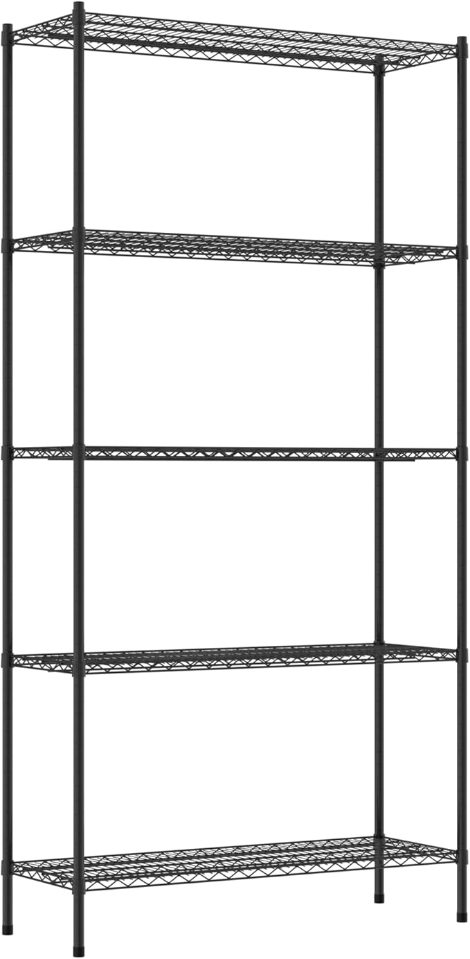 Commercial NSF Listed Black Epoxy Stationary Wire Shelving Kit 18" x 48" x 96", with 5 Shelves Perfect for Warehouse, Walk-in Refrigerator, Freezer, Grocery Store, Restaurant, Dishroom
