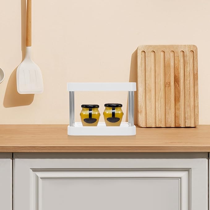 Kitchen Countertop Spice Rack Organizer with 3-Tier Shelves White Plastic Seasoning Storage for Home Kitchen Pantry Cabinet