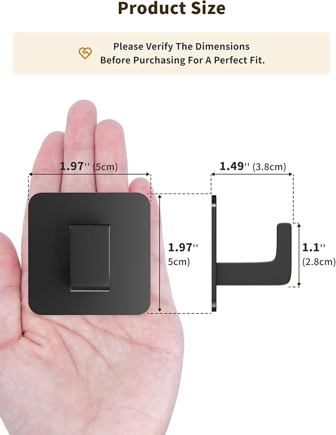 GWAAZXGZ Square Self Adhesive Towel Hooks - 4 Pack Matte Black Metal Hooks, Right-Angle Design for Towels, Robes & Hats, Organize Bathroom, Kitchen, Entryway, Doors, Cabinets on Smooth Surfaces | Square, Right-Angle Design, for Towels, Robes & Hats, Or...