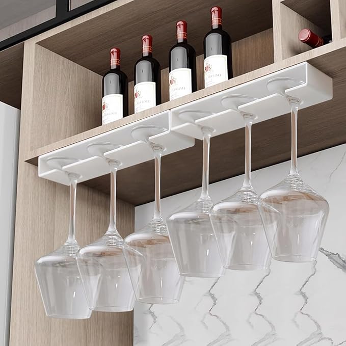 2 Pack Wine Glass Holder，Stemware Rack Plastic Punch-free Hanging Under Cabinet for Kitchen and Restaurant(White)