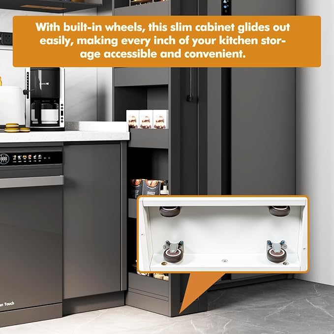 7 Tier multi-functional pull-out storage Cart for Next to Fridge, Rolling Slim Narrow Utility Cart for Small Spaces, Single sided open Spice Rack for Kitchen, Living Room & Narrow Spaces (Black)