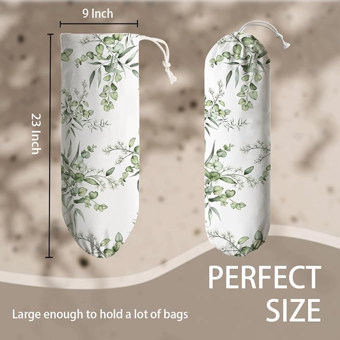Green Eucalyptus Garbage Bag, Wall Mount Plastic Bags Storage Container Dispensers, Kitchen Pantry Garbage Bag, Housewarming Gifts for Women Family Friends Grandma Mom