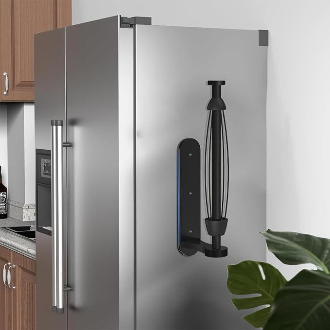 Magnetic Paper Towel Holder for Fridge, One Hand Tear RV Paper Towel Holder with Ratchet Mechanism, Self-Adhesive & Wall Mount for Refrigerator, Kitchen, Grill, Garage (Matte Black)