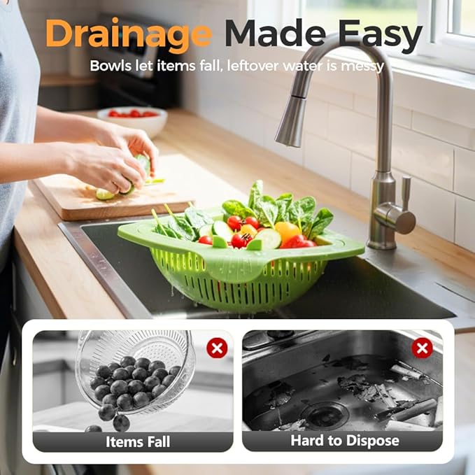 Magnetic Drainage & Filter Basket, Kitchen Corner Sink Strainer, Triangular Sink Strainer with Twist-Open Bottom, Kitchen Sink Corner Rack for Draining & Storage, Punch-Free Installation (YELLOW)