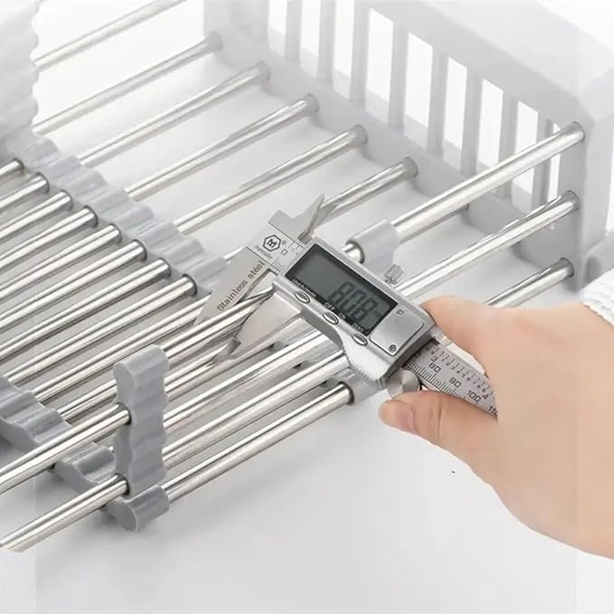 Extendable Stainless Steel Kitchen Sink Drain Basket, Retractable Dish Drying Rack, Over The Sink Drainer, Space-Saving Stainless Drain Rack, Extended/Adjustable for Dishes, Fruits, Vegetables, Large