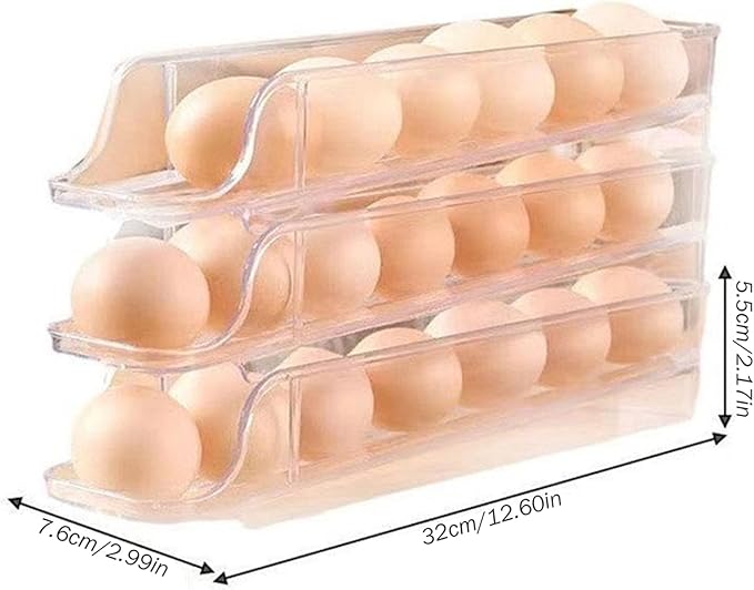 Egg Holder for Fridge 3 Tiers Egg Tray Stackable Dispenser Holds 21 Eggs Automatic Rolling Clear Plastic Fridge Organizers and Storage with Lid for Kitchen| Baskets