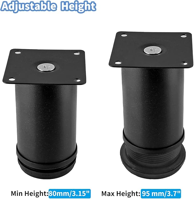 Set of 4 Stainless Steel Furniture Legs 3 Inch, Adjustable Round Cabinet Legs 2" Dia Kitchen Feet, Metal Replacement Legs for Cabinet Sofa Couch Shelves Table (Black)