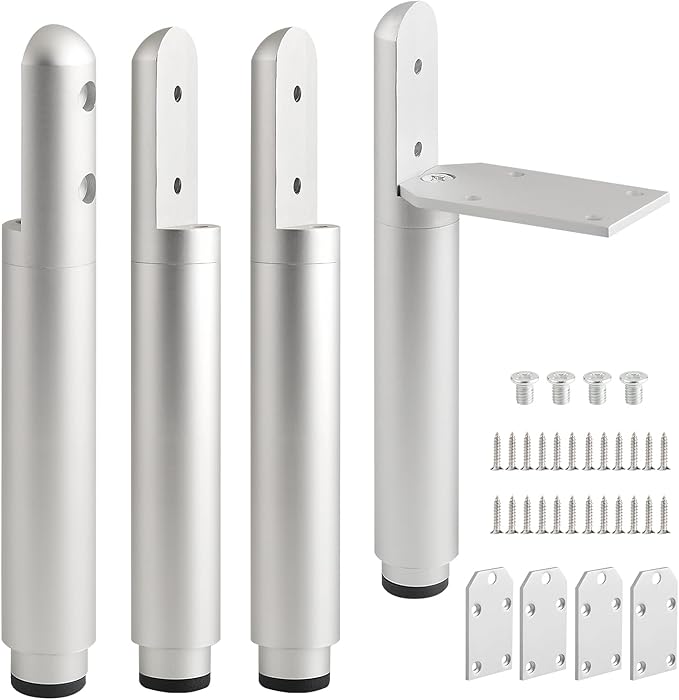 Coffee Table Leg Extenders 4 Pack Silvery 4.9-7.2 Inch Adjustable Feet for Furniture Risers Bathroom Cabinet Metal Feet Cylinder Bed Support Leg