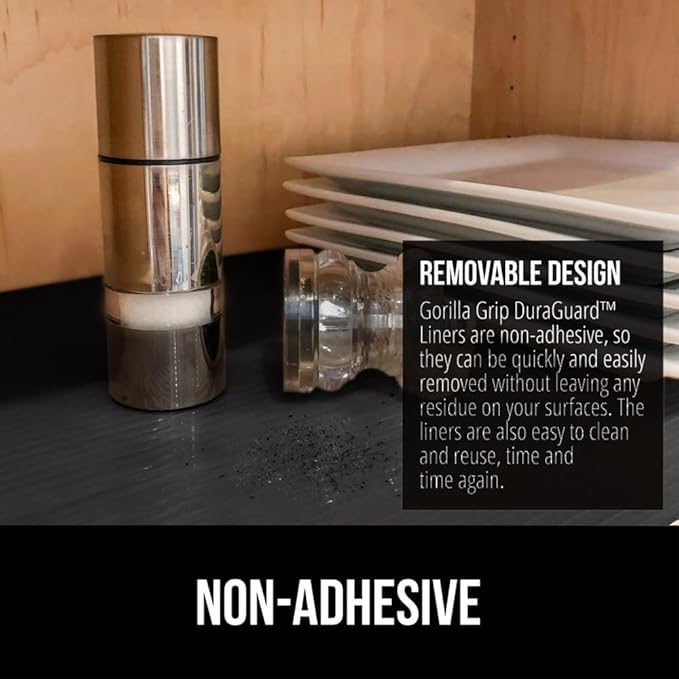 GORILLA GRIP DuraGuard Shelf Liner, 20x30 Non-Adhesive Cabinet Liners for Kitchen Drawers, Shelves, Refrigerator, Pantry Storage, Bathroom Closet, Durable Waterproof BPA Free Ribbed Plastic, Jet Black