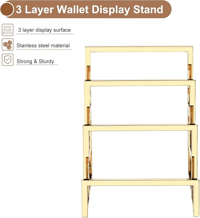 uxcell Clutch Purse Display Stand 3 Layer Wallet Display Rack Metal Clutch Holder Riser for Home Retail Store Supplies - Gold