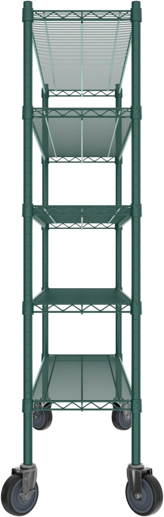 Commercial NSF Listed Green Epoxy Mobile Wire Shelving Kit 14" x 54" x 60", with 5 Shelves Perfect for Warehouse, Walk-in Refrigerator, Freezer, Grocery Store, Restaurant, Dishroom