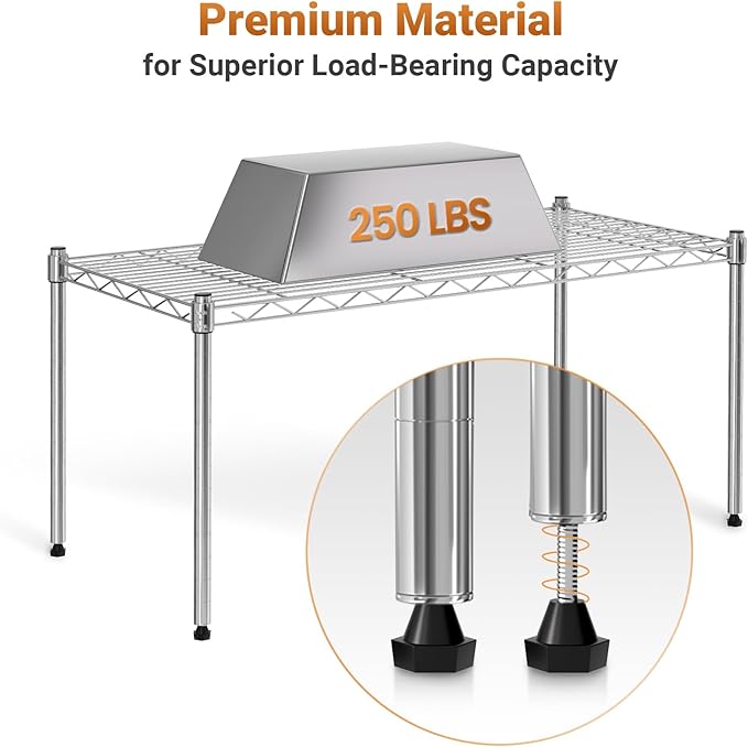 Simple Deluxe Heavy Duty 1-Shelf Shelving, Adjustable Storage Units, Steel Organizer Wire Rack, 29.92" W x 13.78" D x 14.96" H, Chrome,2-Pack