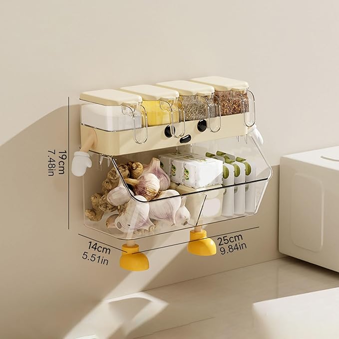Adhesive Plastic Spice Rack Organizer for Wall, Cute Spice Shelf Organization for Kitchen, Funny Cartoon Wall Mount Seasoning Rack
