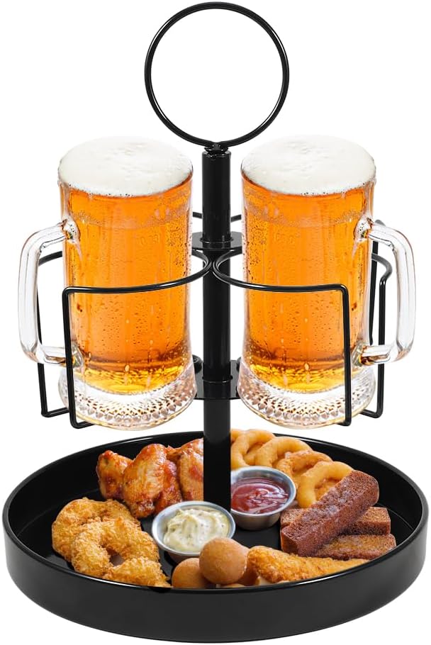 4 Mugs Stand Holder, Rotatable Metal Coffee & Beer Mug Rack with Tray Cups Drink Stand for Parties Countertop